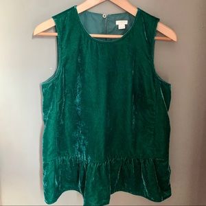 J. Crew sleeveless velvet peplum top in green